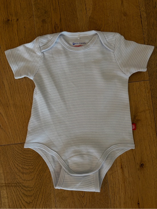 Magnetic Me Other - Magnetic Me Light Blue and White Striped Baby Onesie